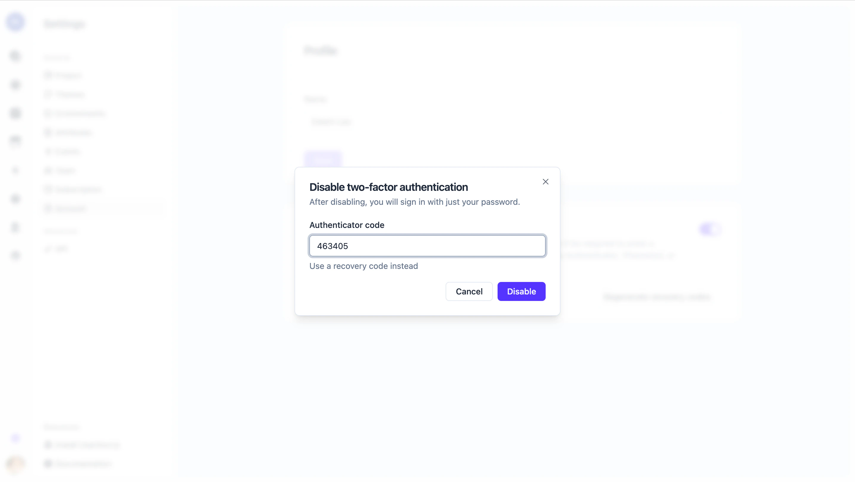 Disable 2FA confirmation