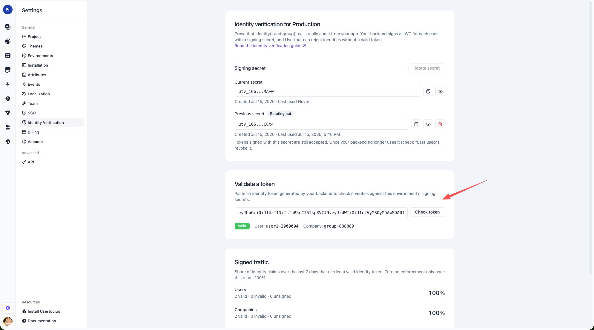 Validating an identity token
