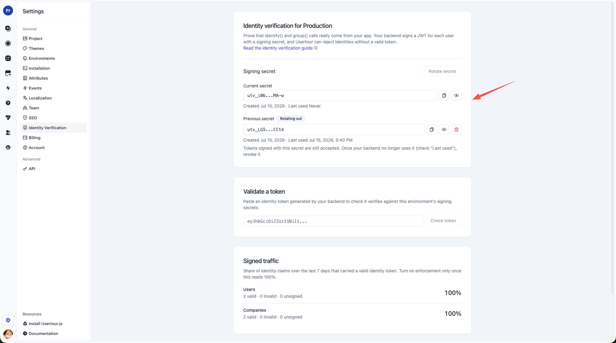 A rotation in progress: current and previous secrets