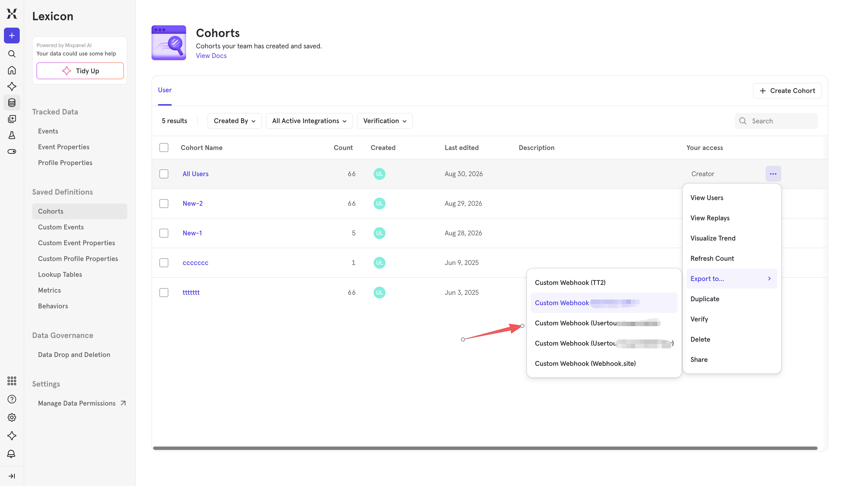 Syncing a cohort to the webhook