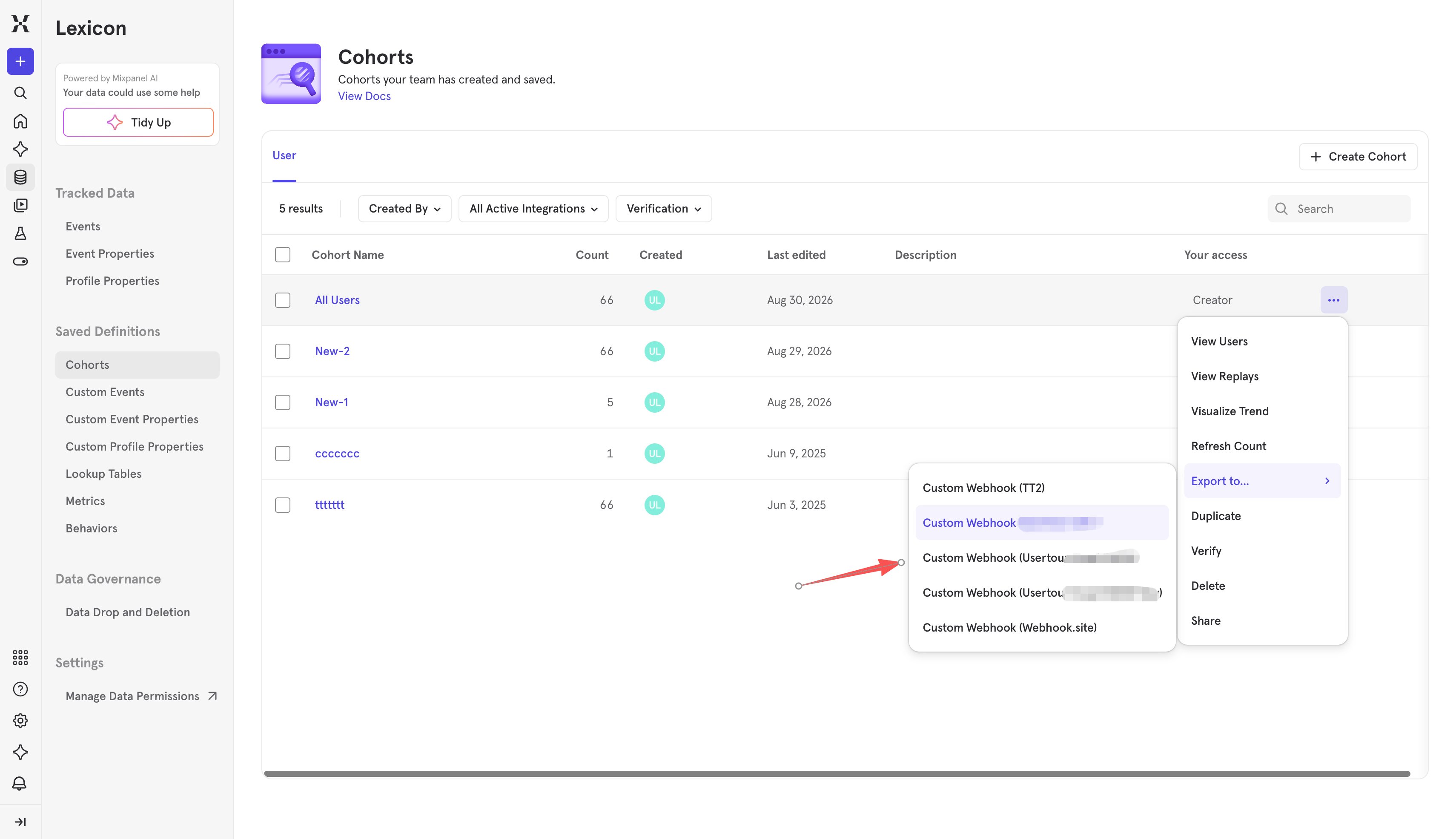 Syncing a cohort to the webhook
