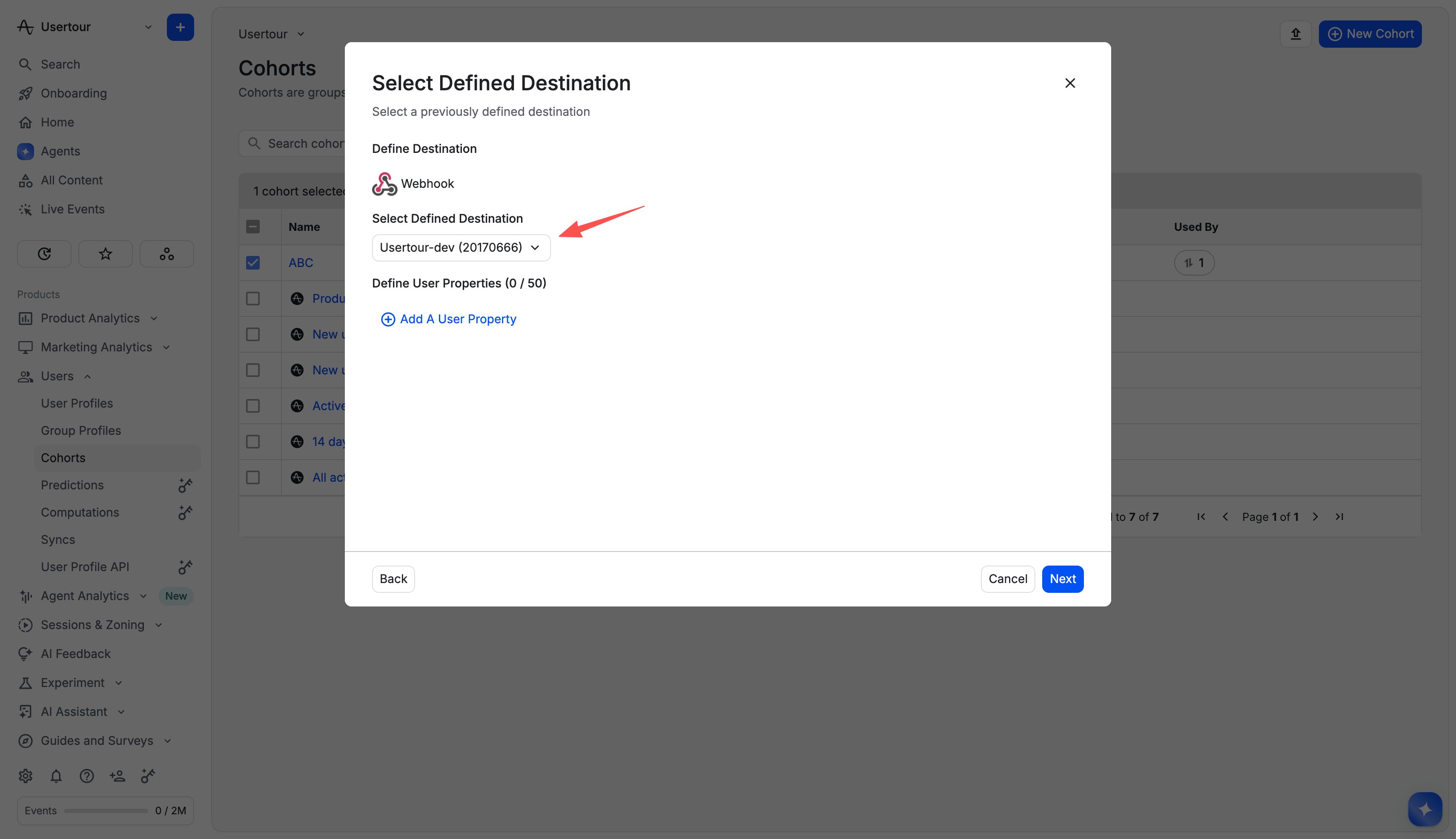 Syncing an Amplitude cohort to the webhook