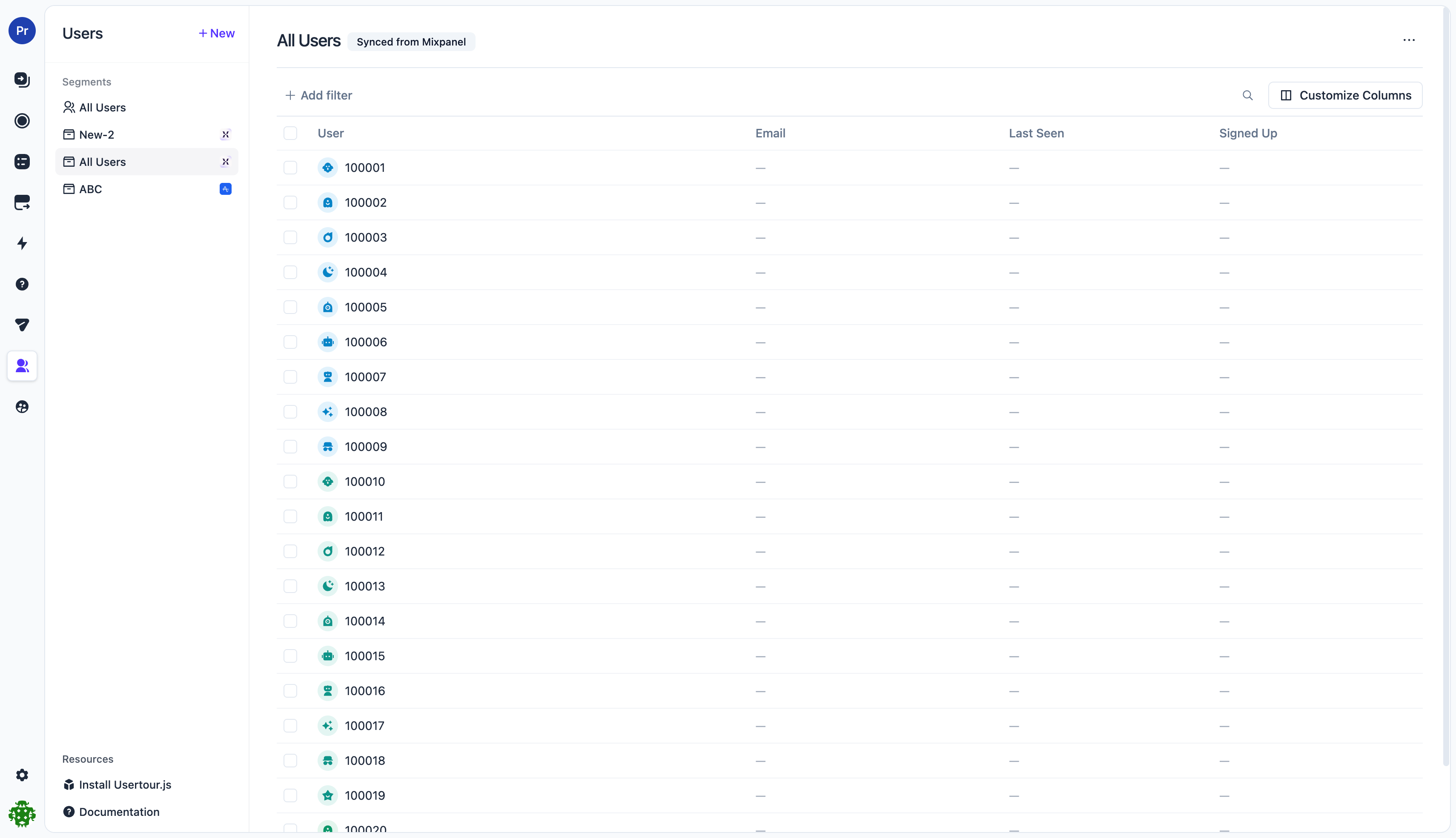 A synced segment on the Users page