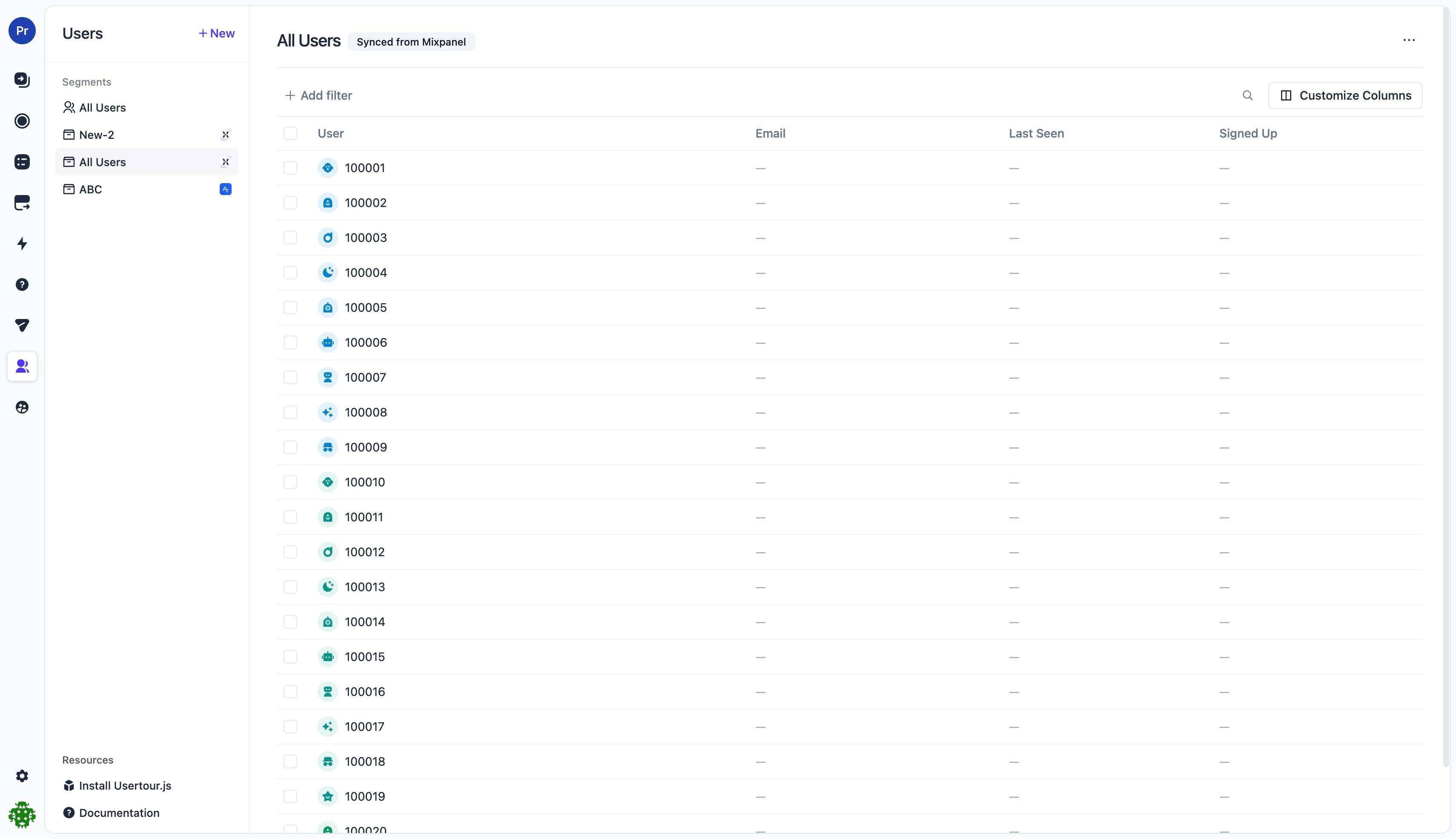 A synced segment on the Users page