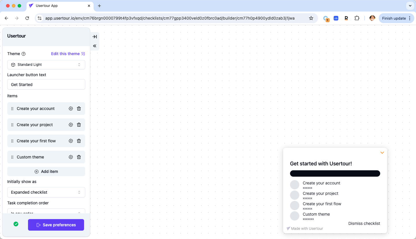 Checklists - Usertour documention