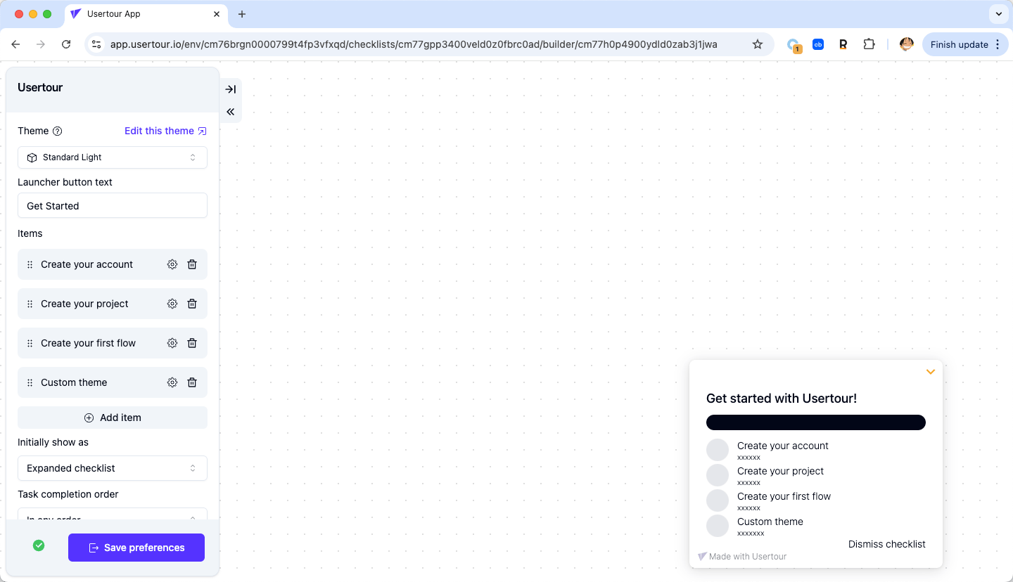 Checliist User Control Checklists - Usertour documention
