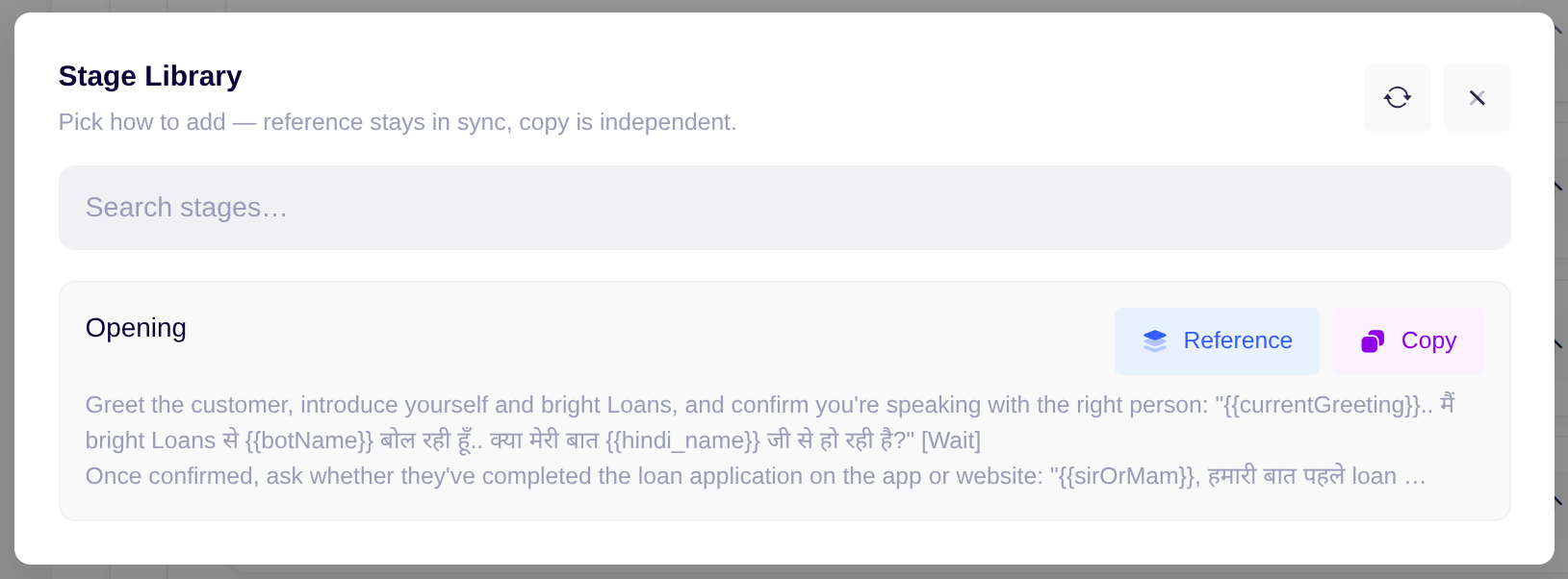 Library modal in agent