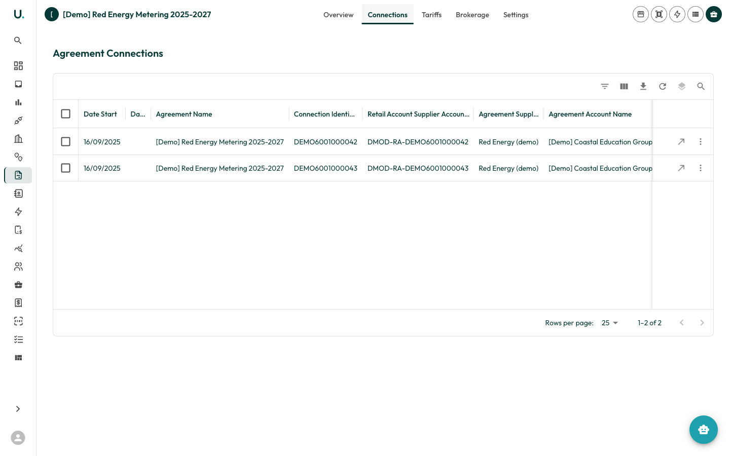 Agreement connections tab in UMS