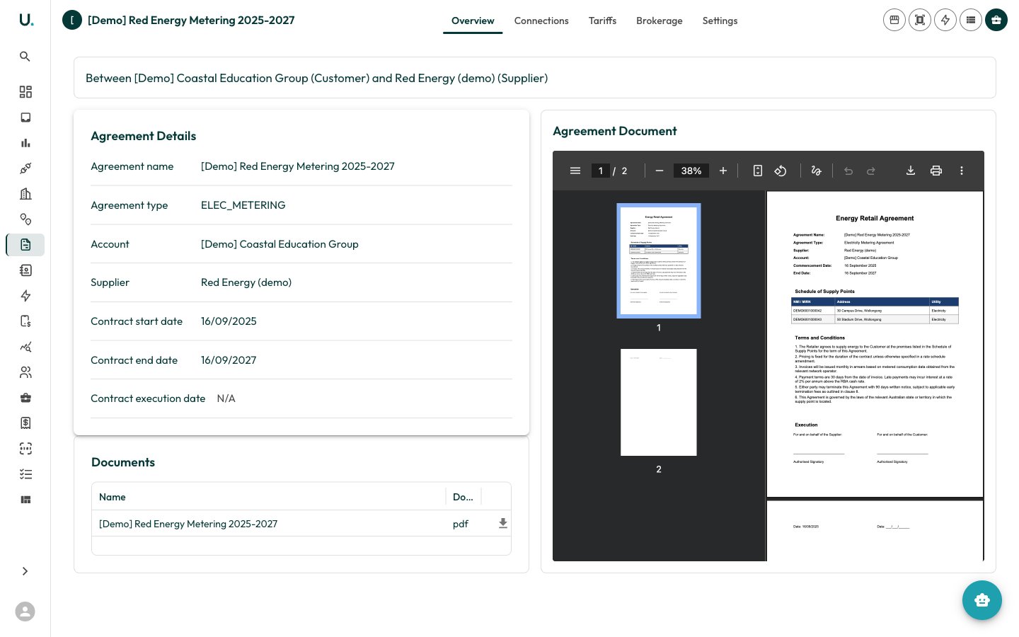Agreement detail page in UMS