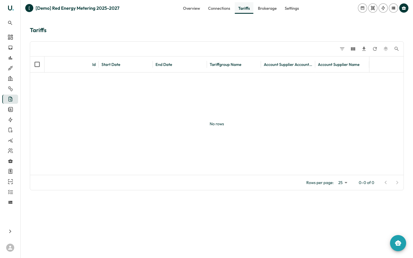 Agreement tariffs tab in UMS