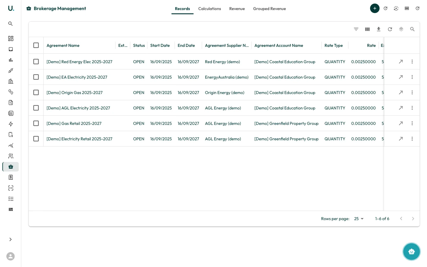 UMS Brokerage management page showing brokerage records