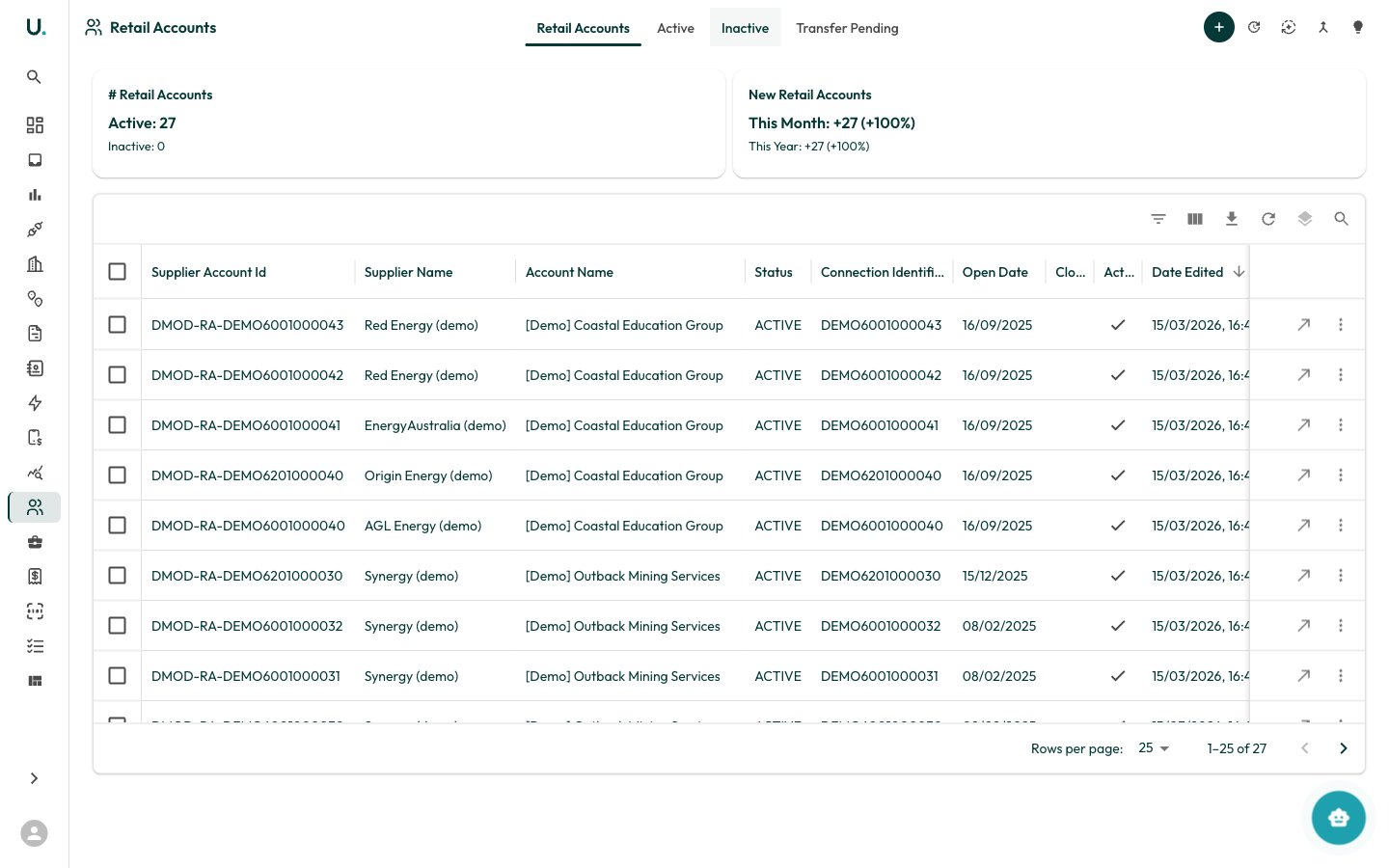 UMS Retail Accounts list showing retailer account references