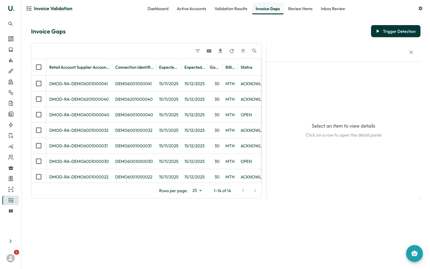 Invoice gaps tab in UMS