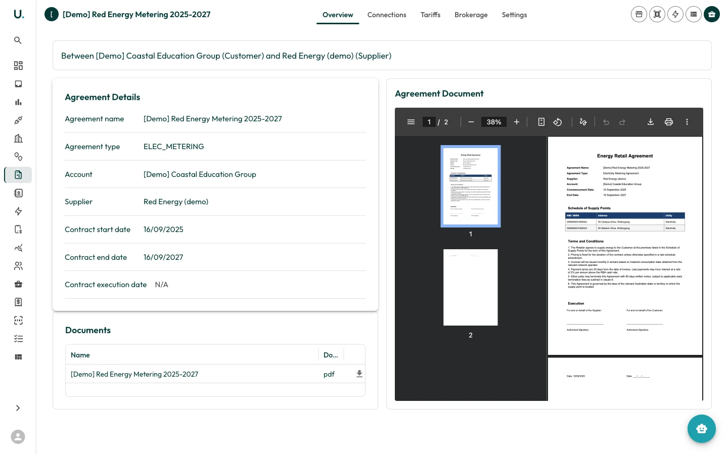 Agreement detail page in UMS