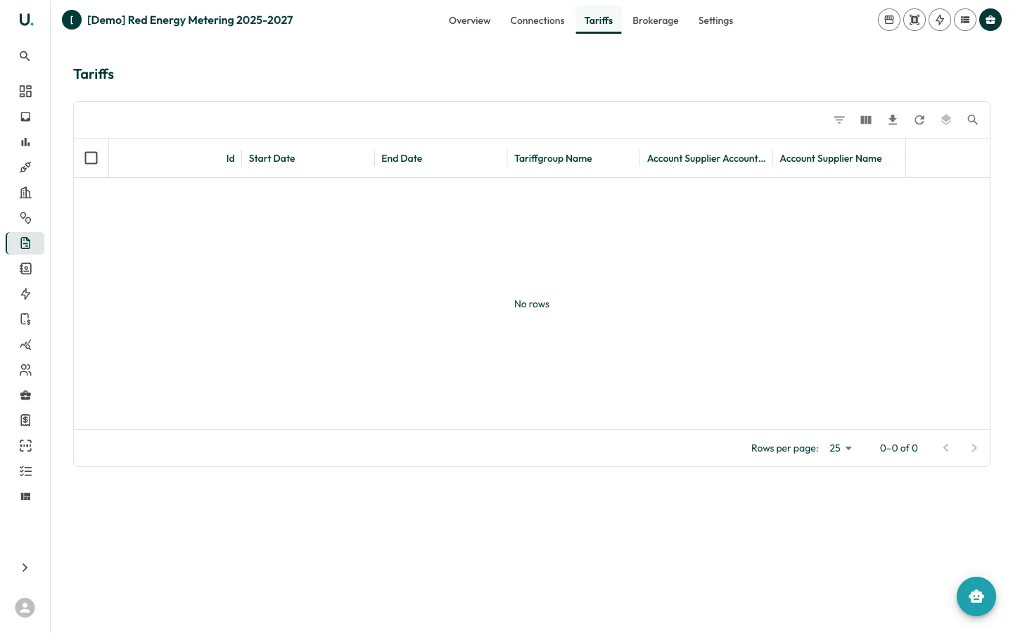 Agreement tariffs tab in UMS