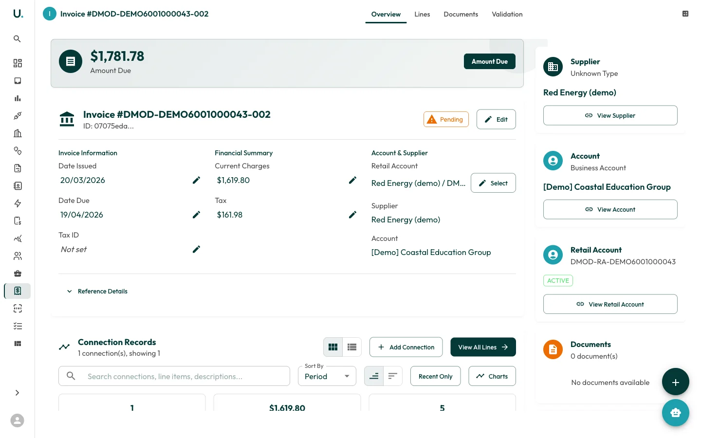 Invoice detail page in UMS