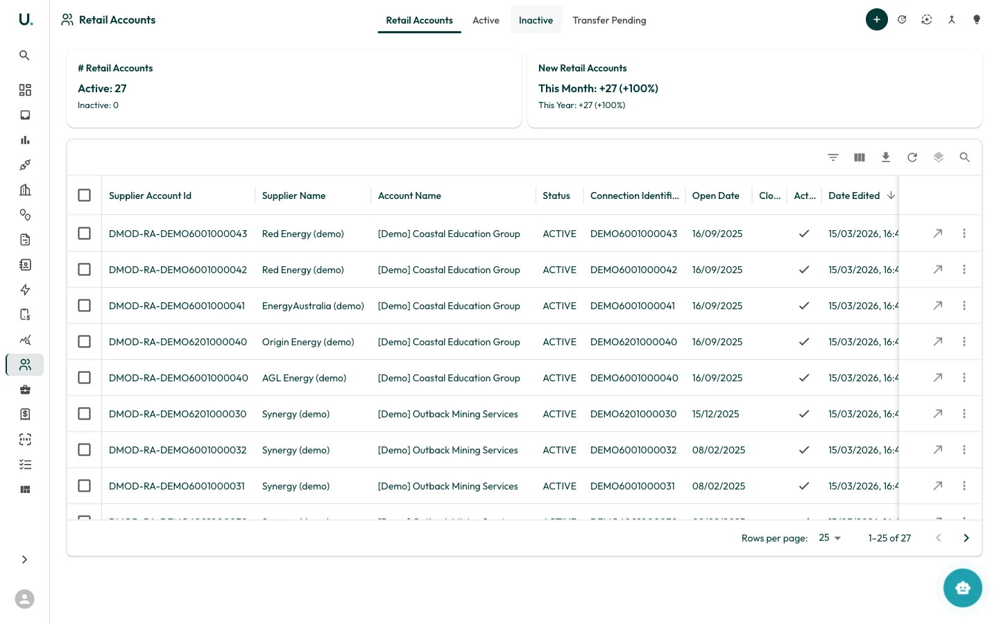 UMS Retail Accounts list showing retailer account references