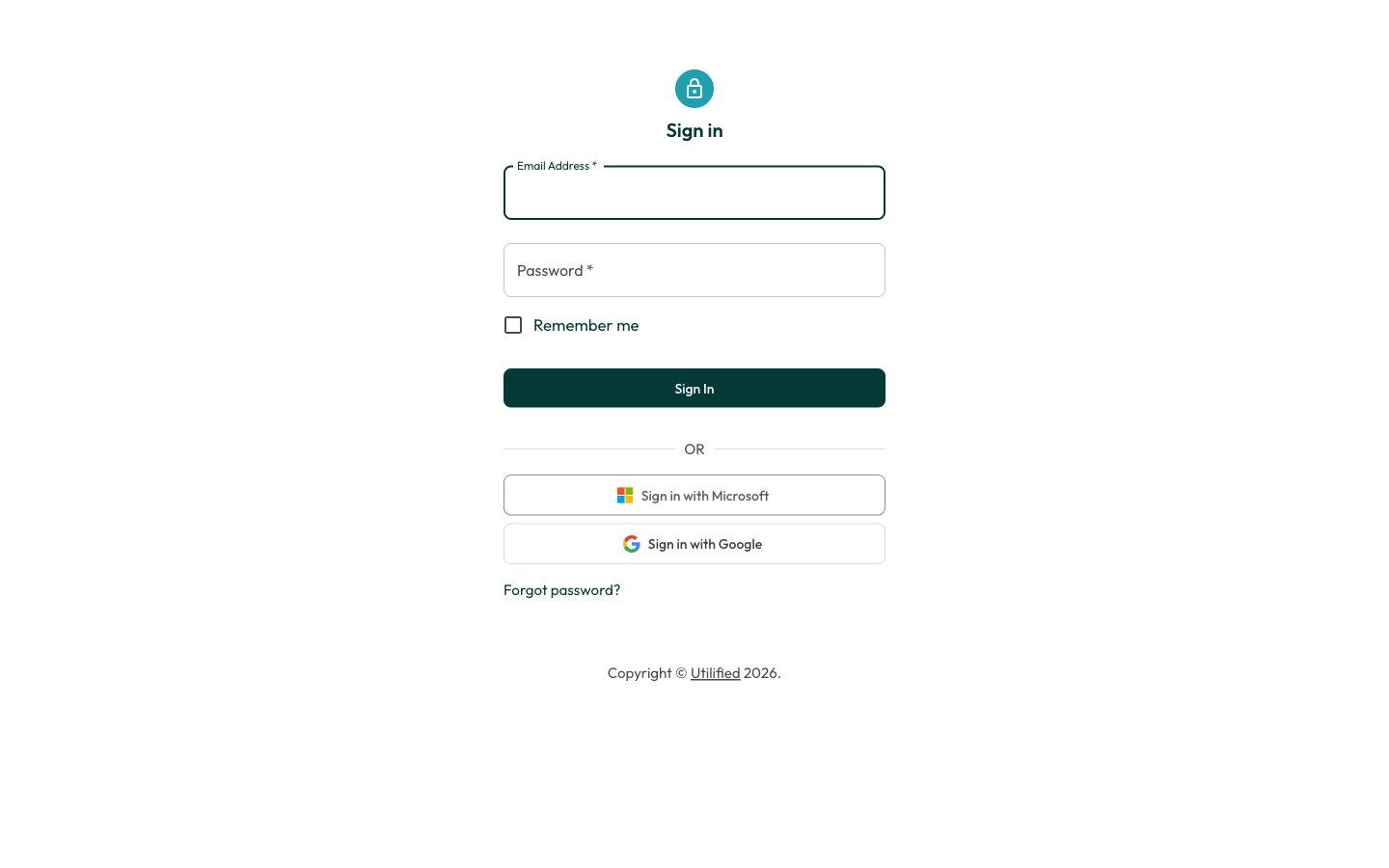 The UMS sign-in screen with email, password, and SSO options