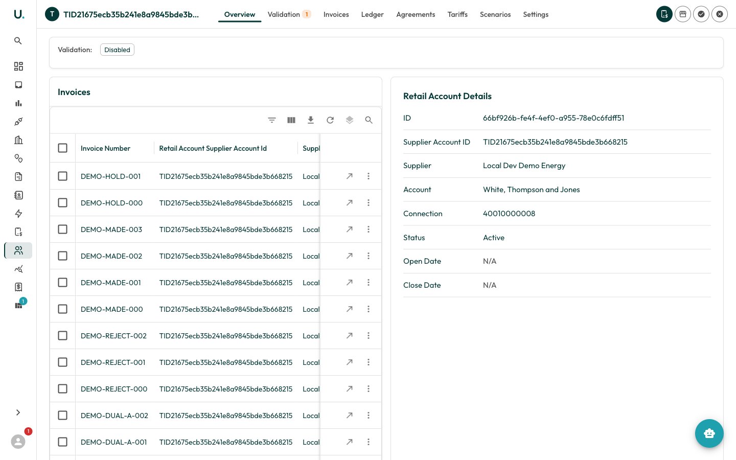 A retail account detail page with its tabbed interface and details panel