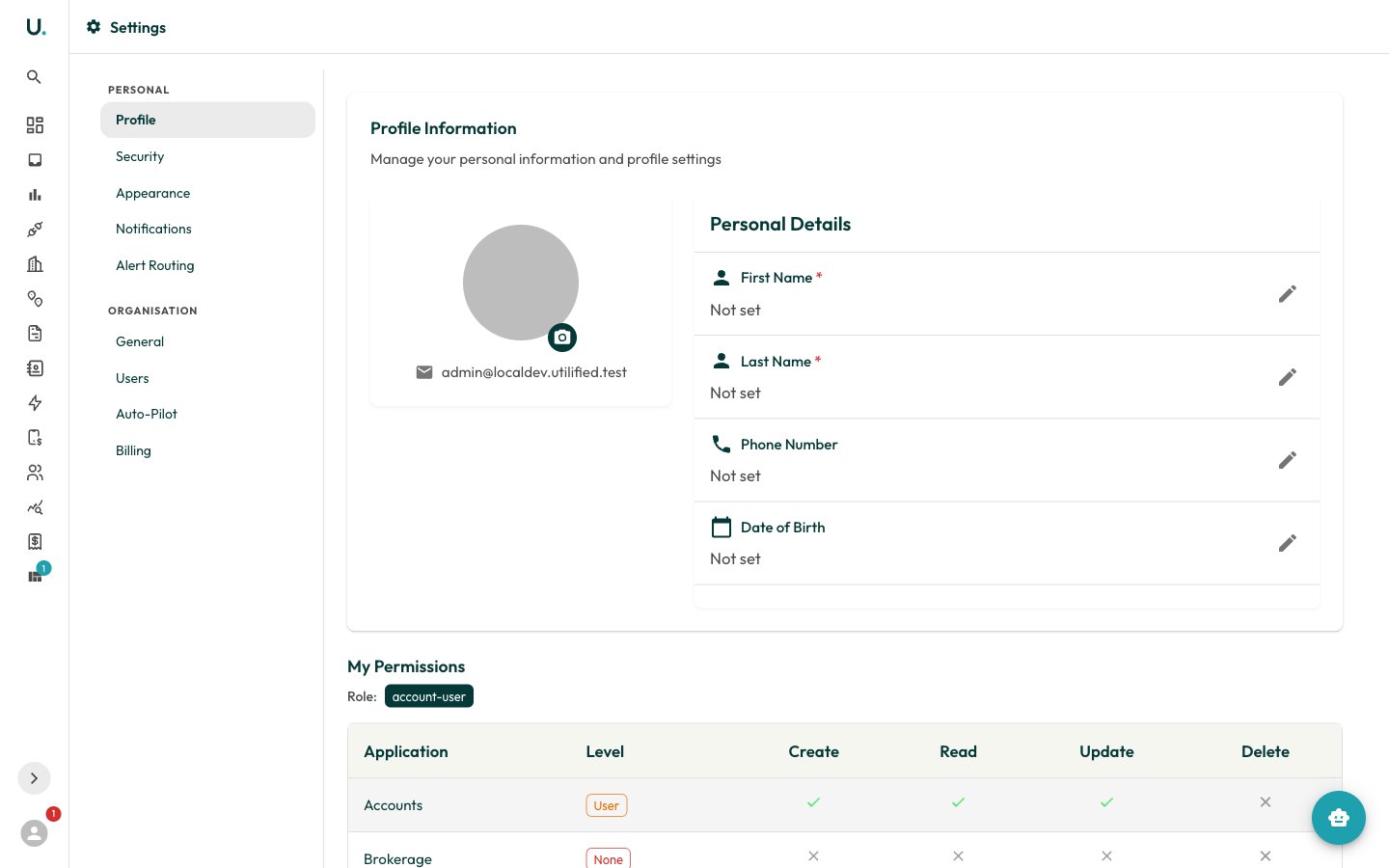 The Profile section of personal settings