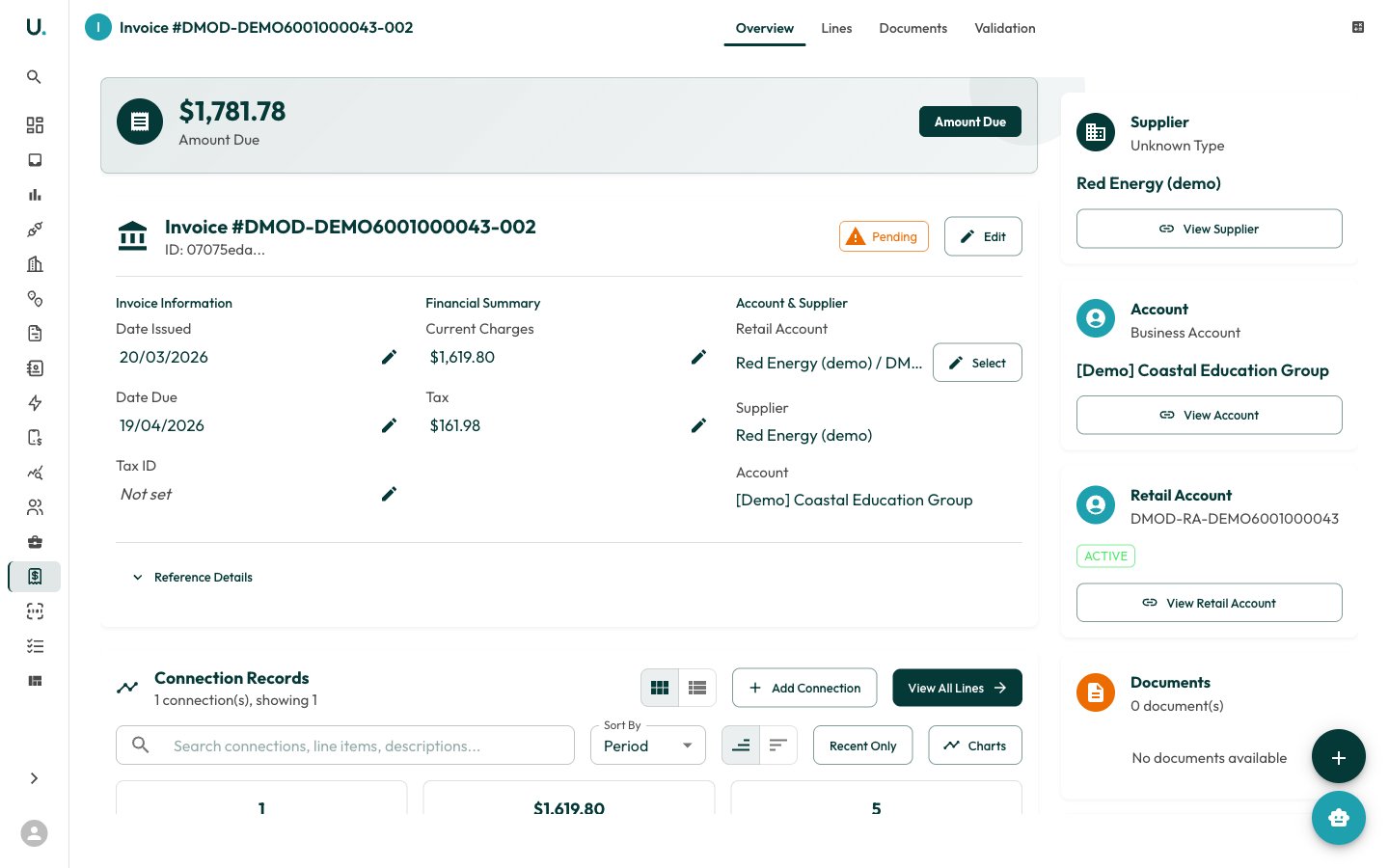 Invoice detail page in UMS
