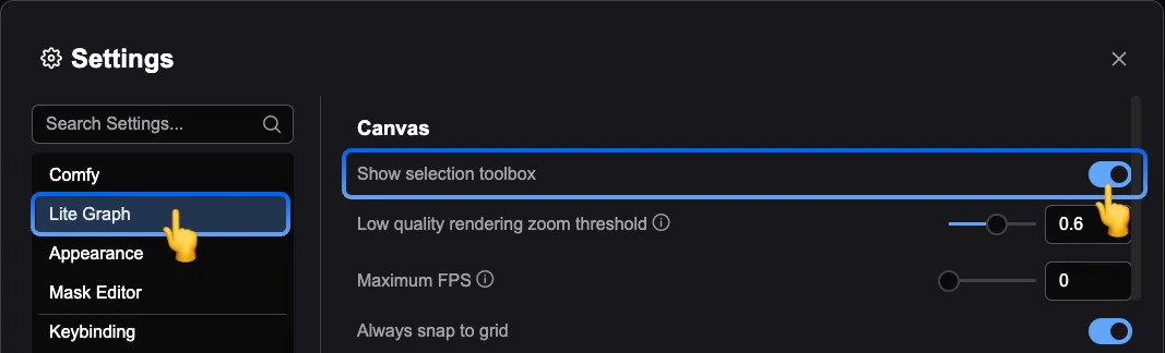 Disable Node Selection Toolbox