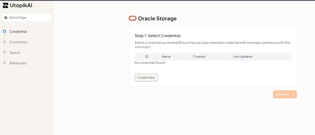 Step 1: Select Credential for Oracle Storage