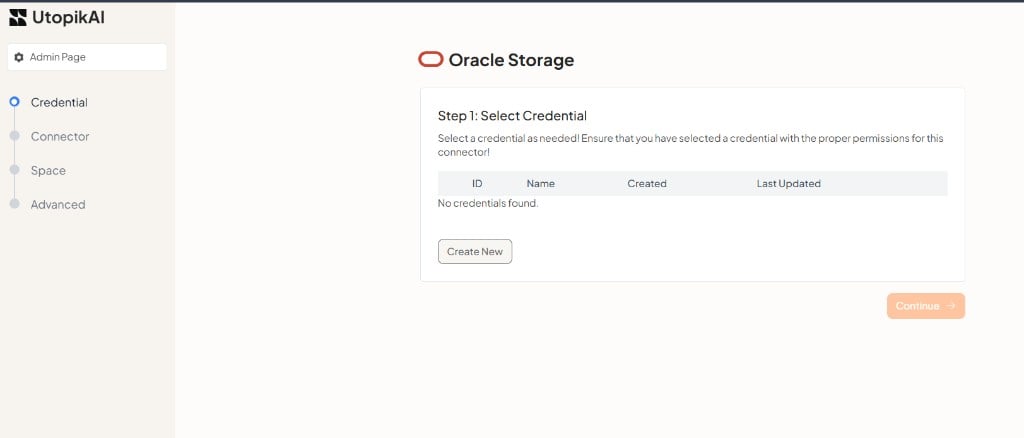 Step 1: Select Credential for Oracle Storage
