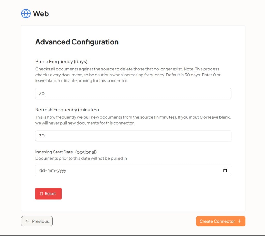 Web connector — Advanced Configuration
