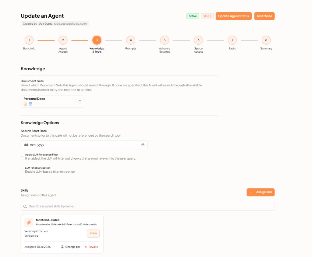 Update an Agent — Knowledge