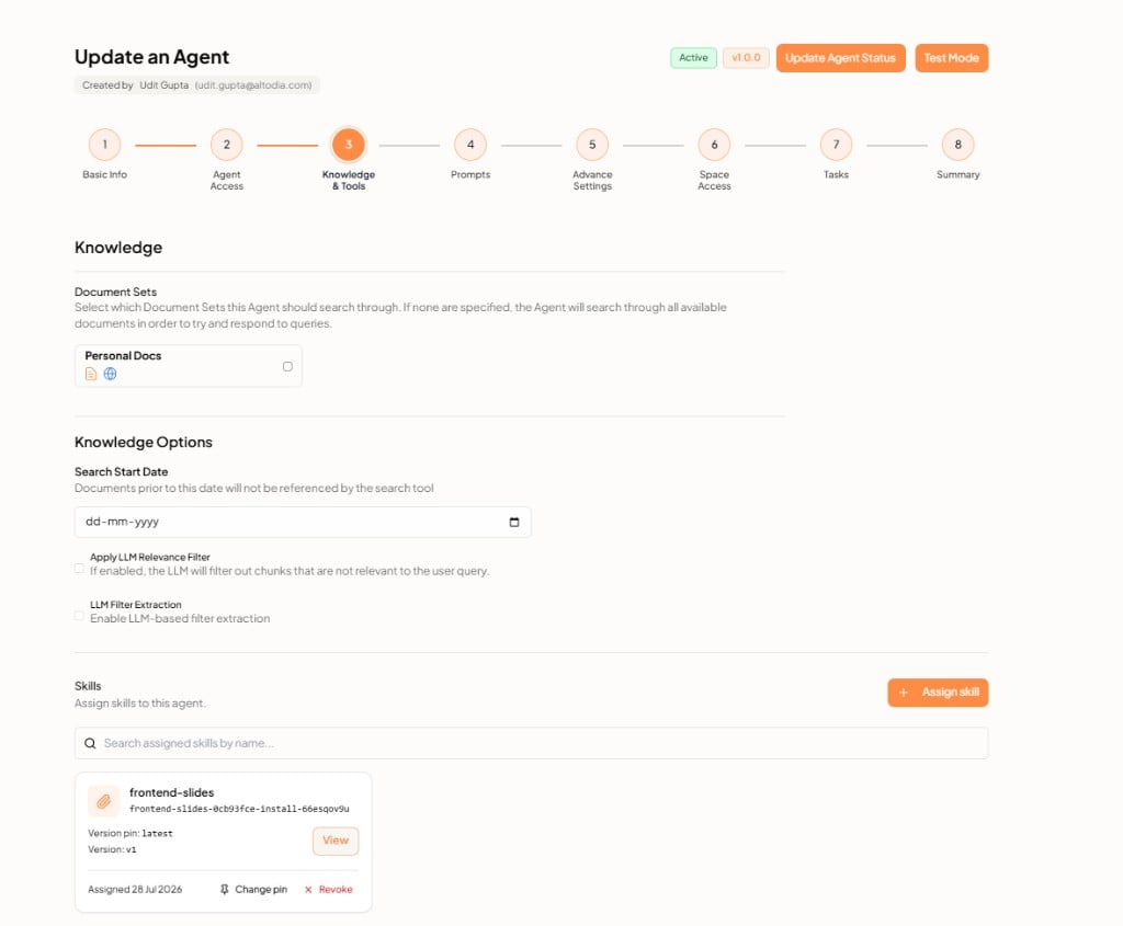 Update an Agent — Knowledge