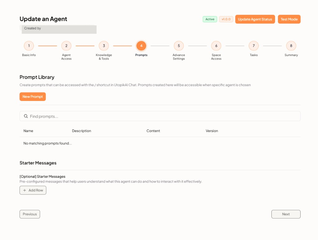 Update an Agent — Prompts