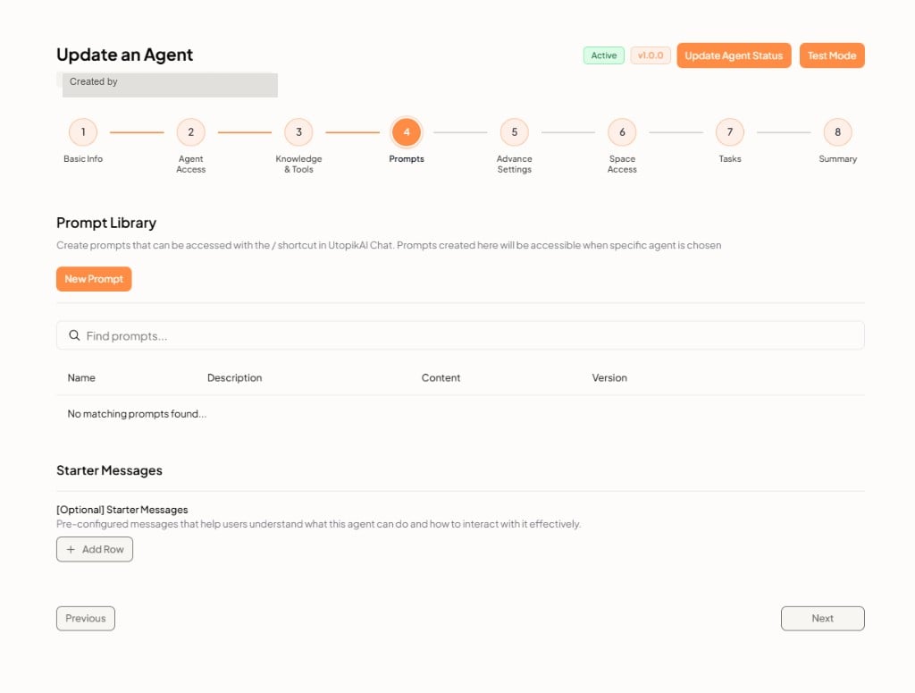 Update an Agent — Prompts