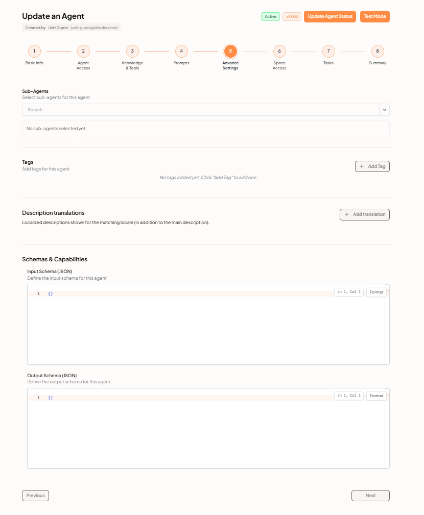 Update an Agent — Advance Settings