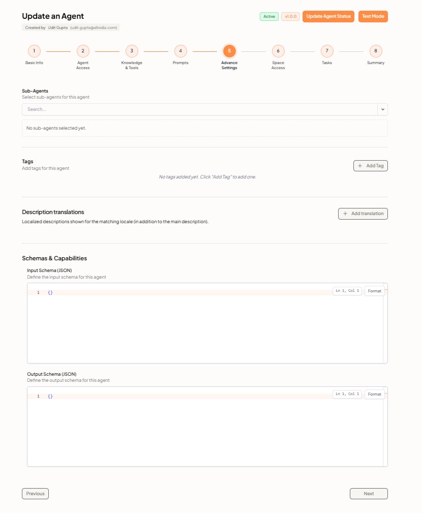 Update an Agent — Advance Settings