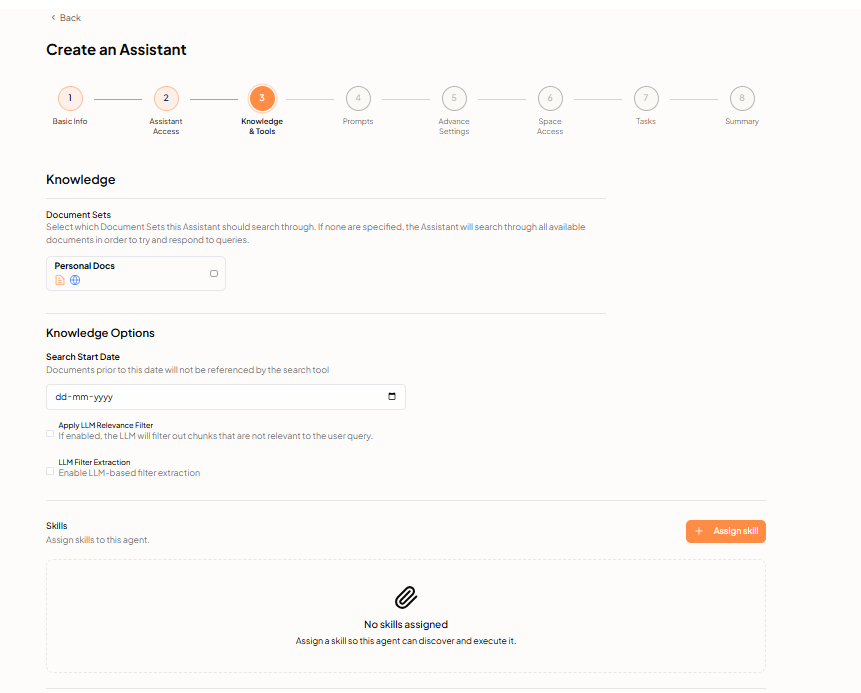Create an Assistant — Knowledge