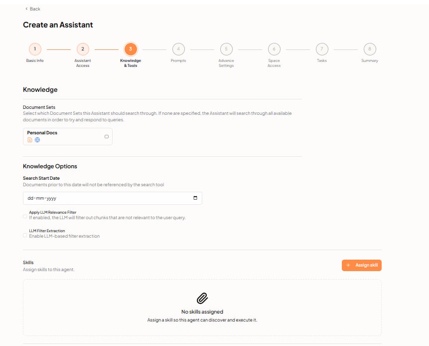 Create an Assistant — Knowledge