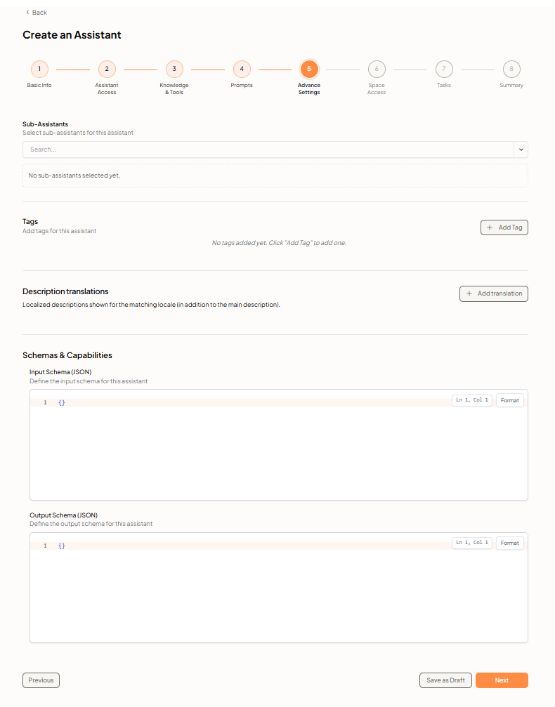 Create an Assistant — Advance Settings