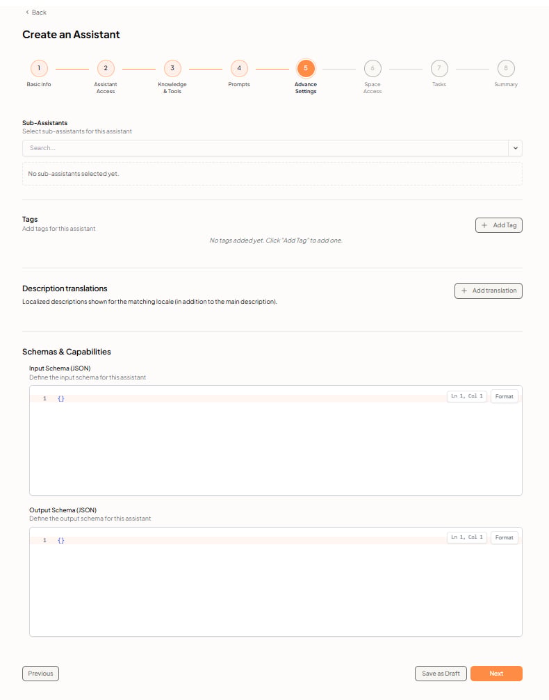 Create an Assistant — Advance Settings