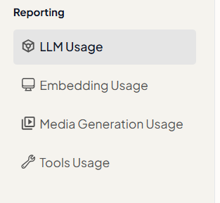 Reporting section in the left navigation