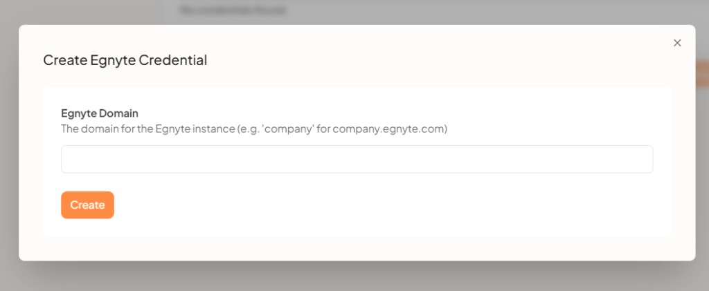 Create Egnyte Credential modal with the Egnyte Domain field in the UtopikAI Admin panel