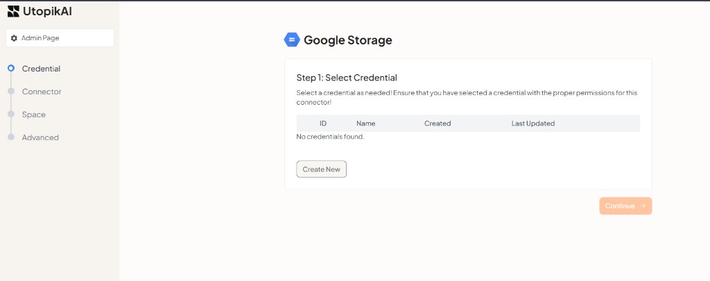 Step 1: Select Credential for Google Storage