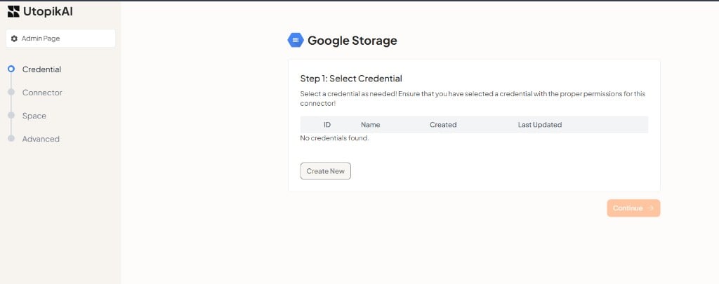Step 1: Select Credential for Google Storage