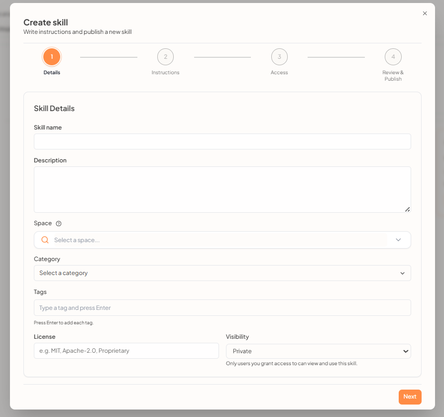 Create skill — Details