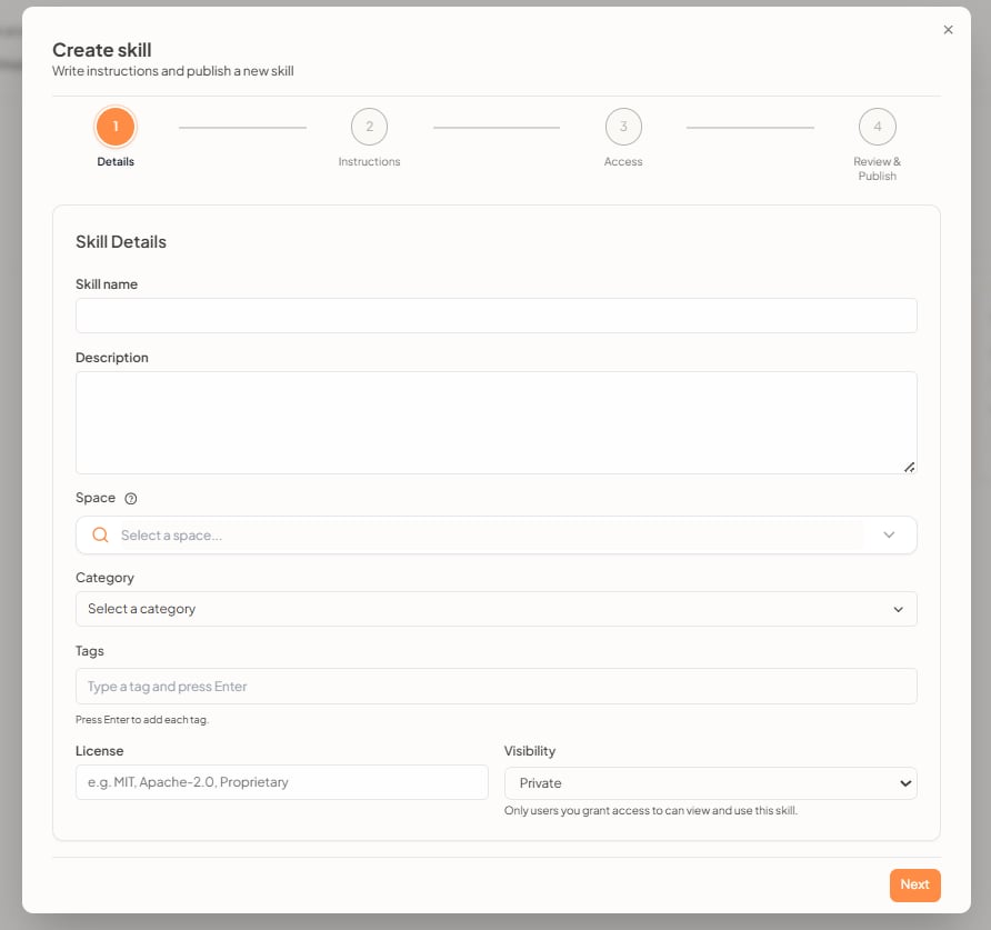 Create skill — Details