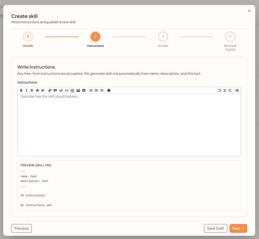 Create skill — Instructions