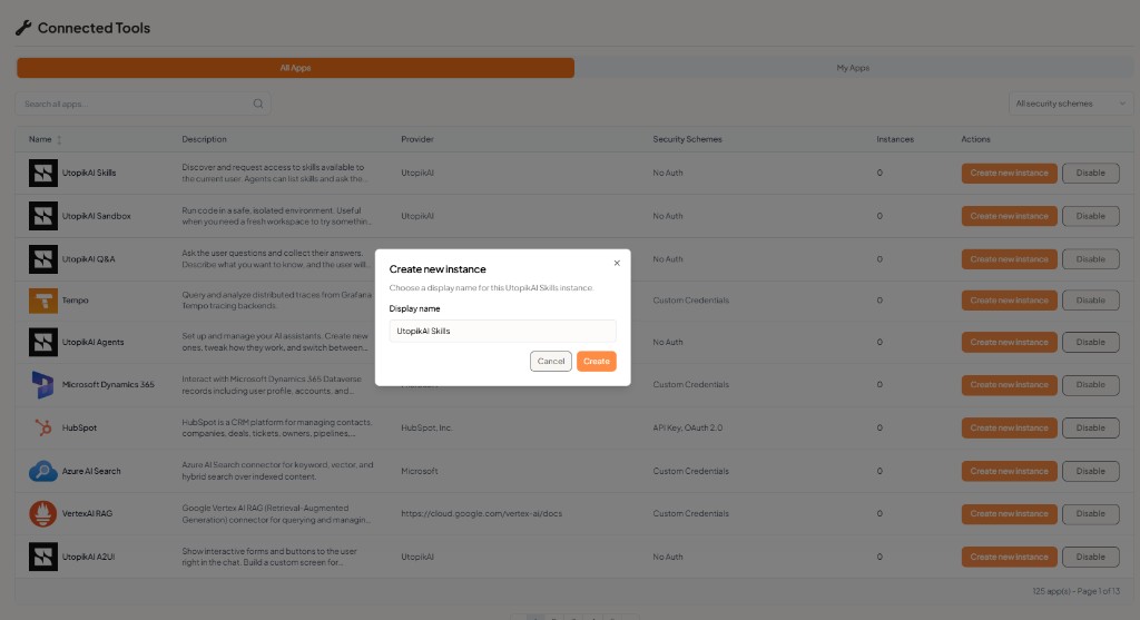 Create new instance — display name