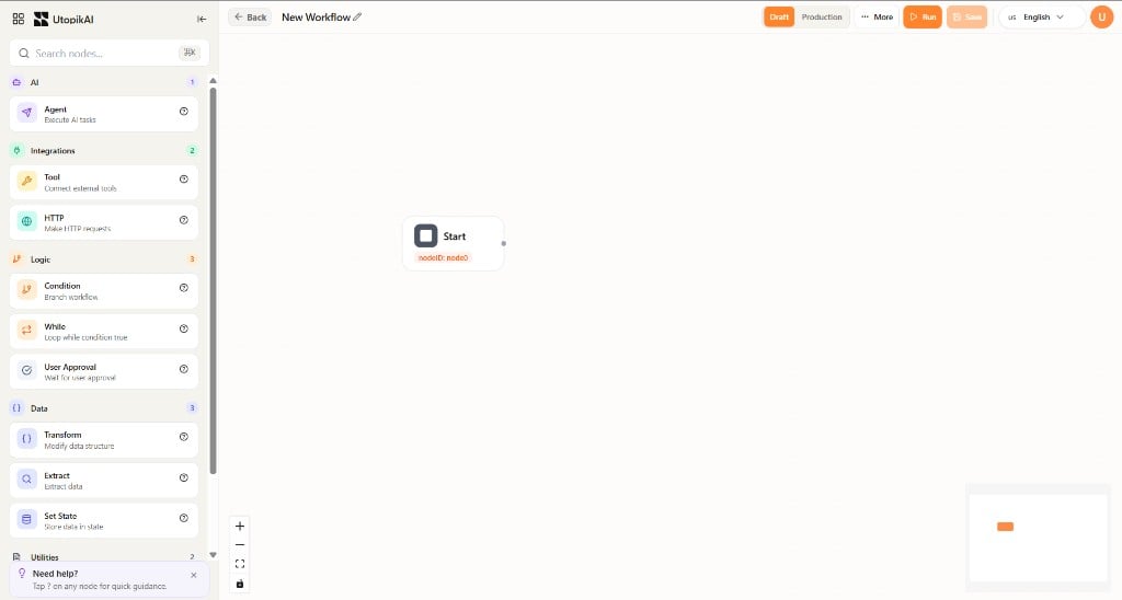 Workflow editor with Start node