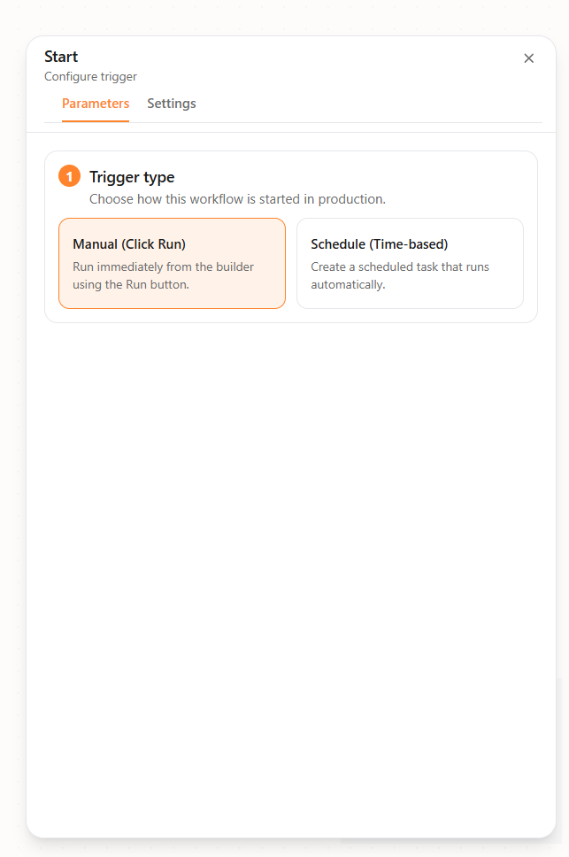 Start node — Manual trigger