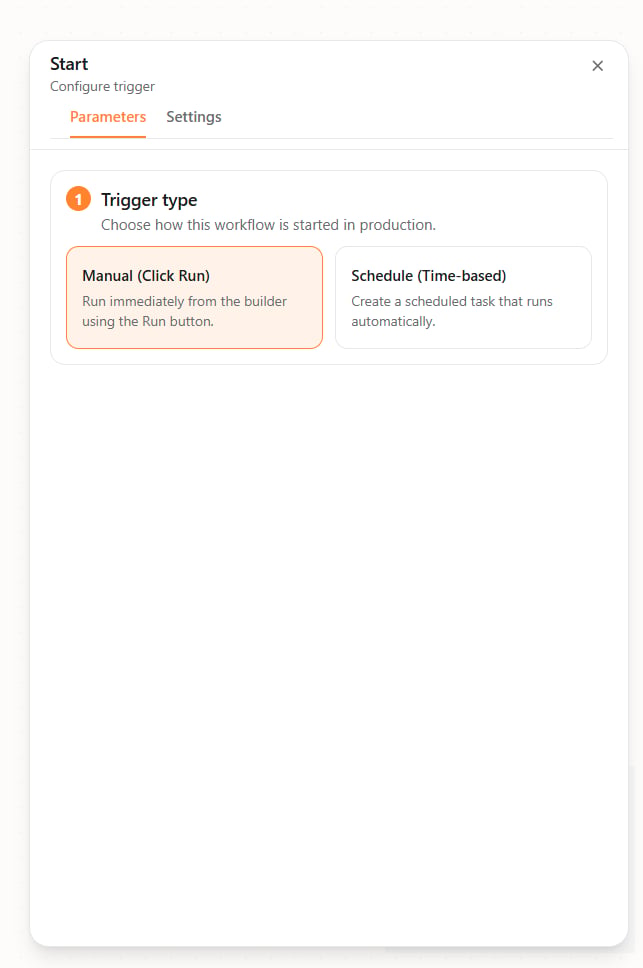 Start node — Manual trigger